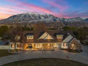 View of front of home with a mountain view