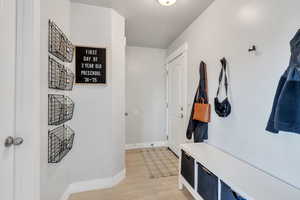 Mudroom featuring light hardwood / wood-style flooring