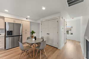 Dining room with light wood-type flooring