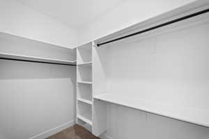 Spacious closet with carpet