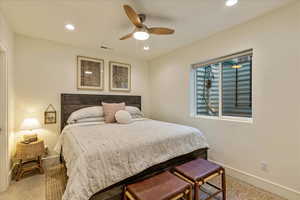 Bedroom with carpet floors and ceiling fan