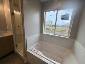 Bathroom with vanity and independent shower and bath