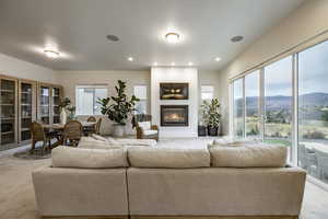 Living room with carpet floors