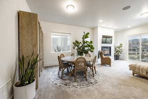 View of carpeted dining room