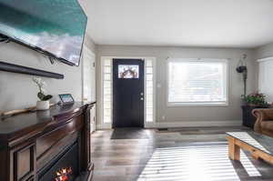 Living room featuring wood-style flooring