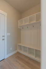 Mudroom featuring light wood-type flooring