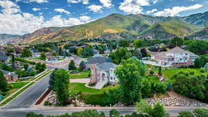 Drone / aerial view with a mountain view