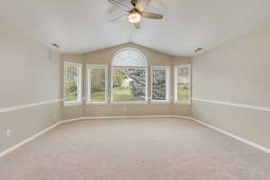 Large master bedroom with brand new carpet, bay box window offers more spaces and ceiling fan