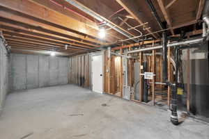 Basement featuring water heater