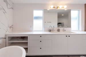 Bathroom with vanity and a tub