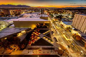 Aerial view at dusk with a mountain view