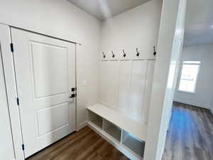 Mudroom with hardwood / wood-style floors