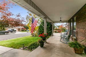 View of patio with covered porch