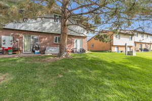 Rear view of property featuring a patio and a yard