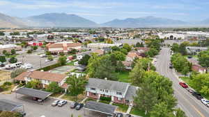 Aerial view featuring a mountain view