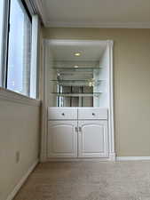 Room details with carpet floors and ornamental molding