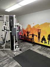 Exercise room with a and carpet floors