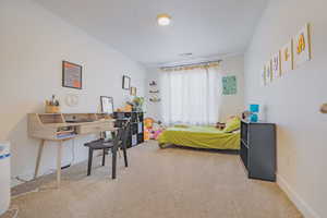 Bedroom with carpet flooring