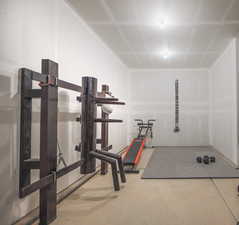 Exercise area with concrete flooring