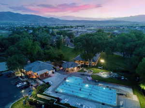 Birds eye view of property with a mountain view