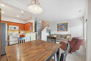 View of carpeted dining room