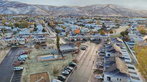 Drone / aerial view featuring a mountain view