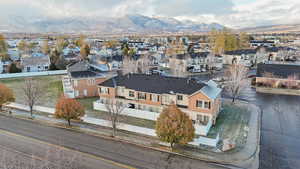 Drone / aerial view featuring a mountain view