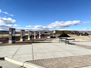 View of patio / terrace featuring a mountain view