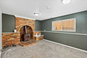 Living room featuring a wood stove