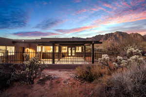 View of front of property with a mountain view