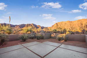 View of patio featuring a mountain view