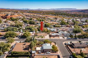 Aerial view featuring a mountain view