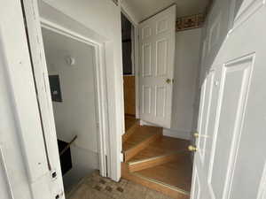 Stairway with tile patterned floors