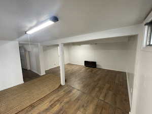 Basement featuring dark hardwood / wood-style floors