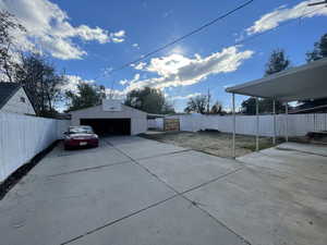 Exterior space featuring a garage