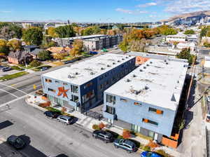 Aerial view featuring a mountain view