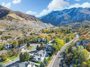 Drone / aerial view with a mountain view