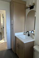 Main bath with large cabinet