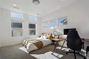 Bedroom featuring multiple windows and carpet flooring