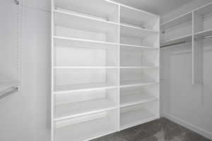 Spacious closet featuring carpet flooring