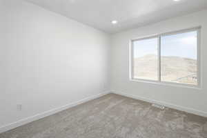 Carpeted spare room with a mountain view