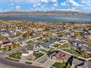 Bird's eye view featuring a water and mountain view