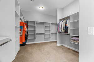 Walk in closet with carpet floors