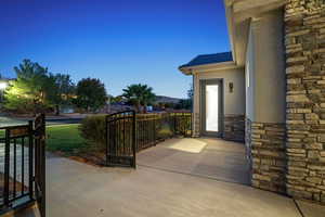 View of patio terrace at dusk