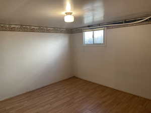 Basement featuring hardwood / wood-style floors