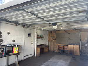 Garage with a workshop area