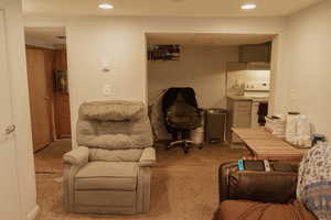 Office area featuring light hardwood / wood-style floors