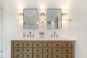 Details of barroom vanity, faucets and lighting