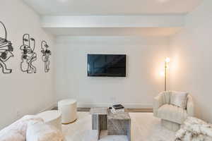 Living room with light wood-type flooring