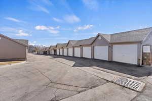 Garage with a residential view